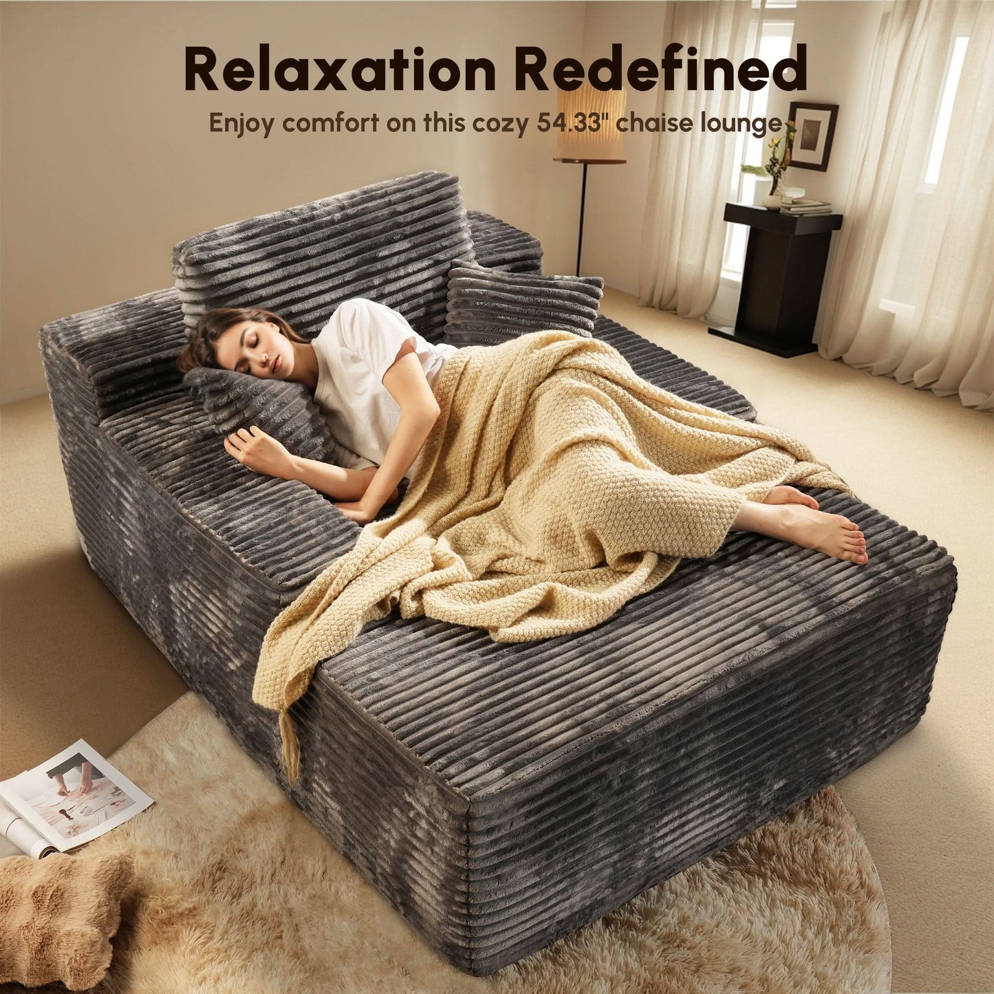 OVIOS Boneless Chaise Lounge,Luxurious Faux Fur, No Assembly Required