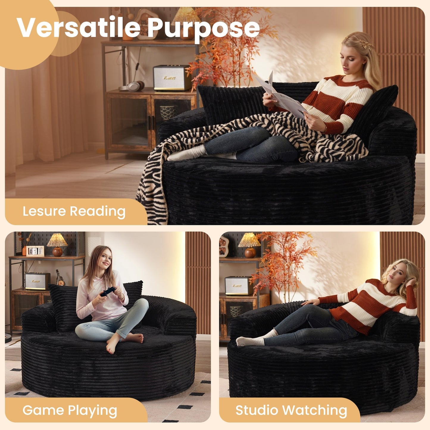 OVIOS 59" O-Shape Modular Couch, Plush Corduroy Fabric, No Assembly Required