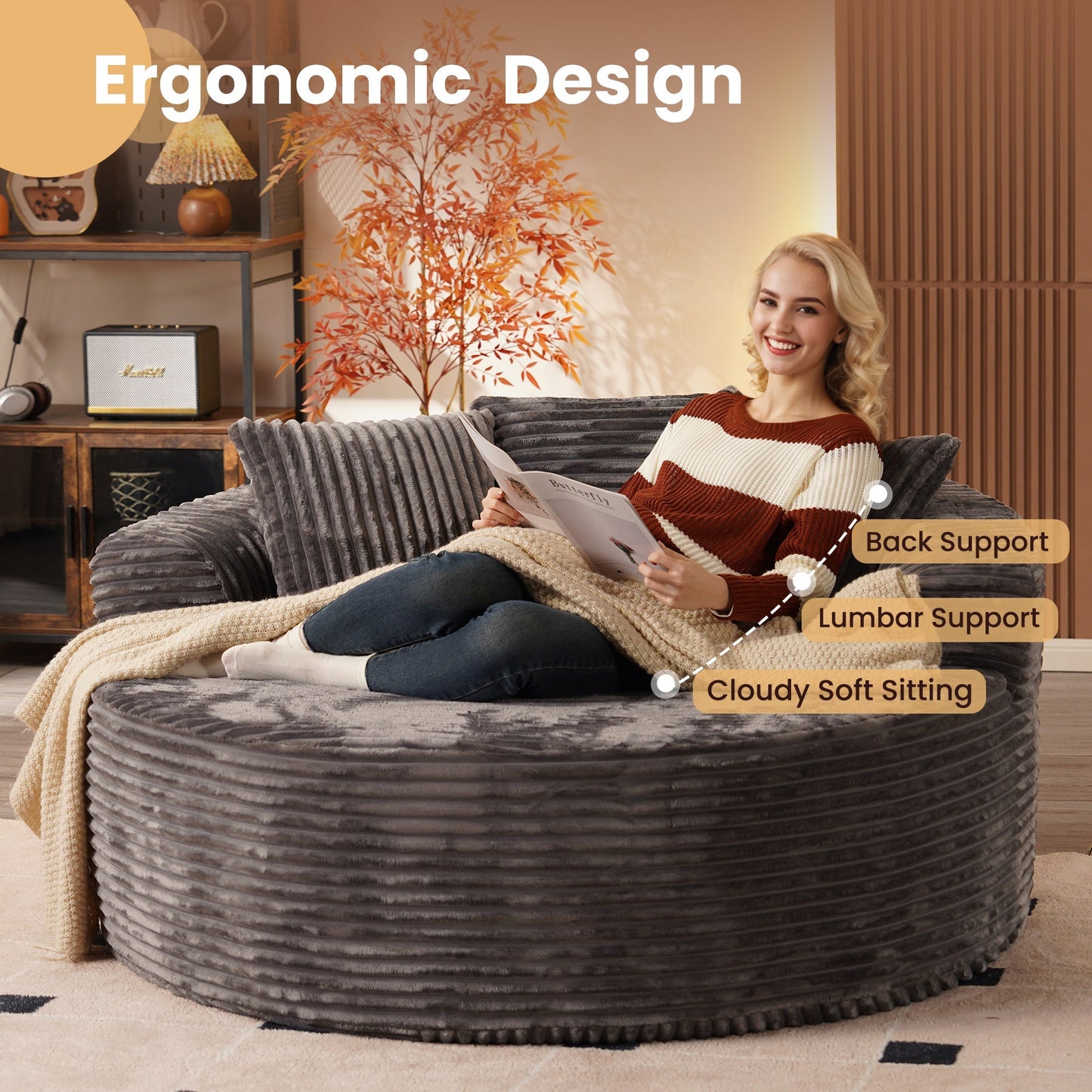 OVIOS 59" O-Shape Modular Couch, Plush Corduroy Fabric, No Assembly Required