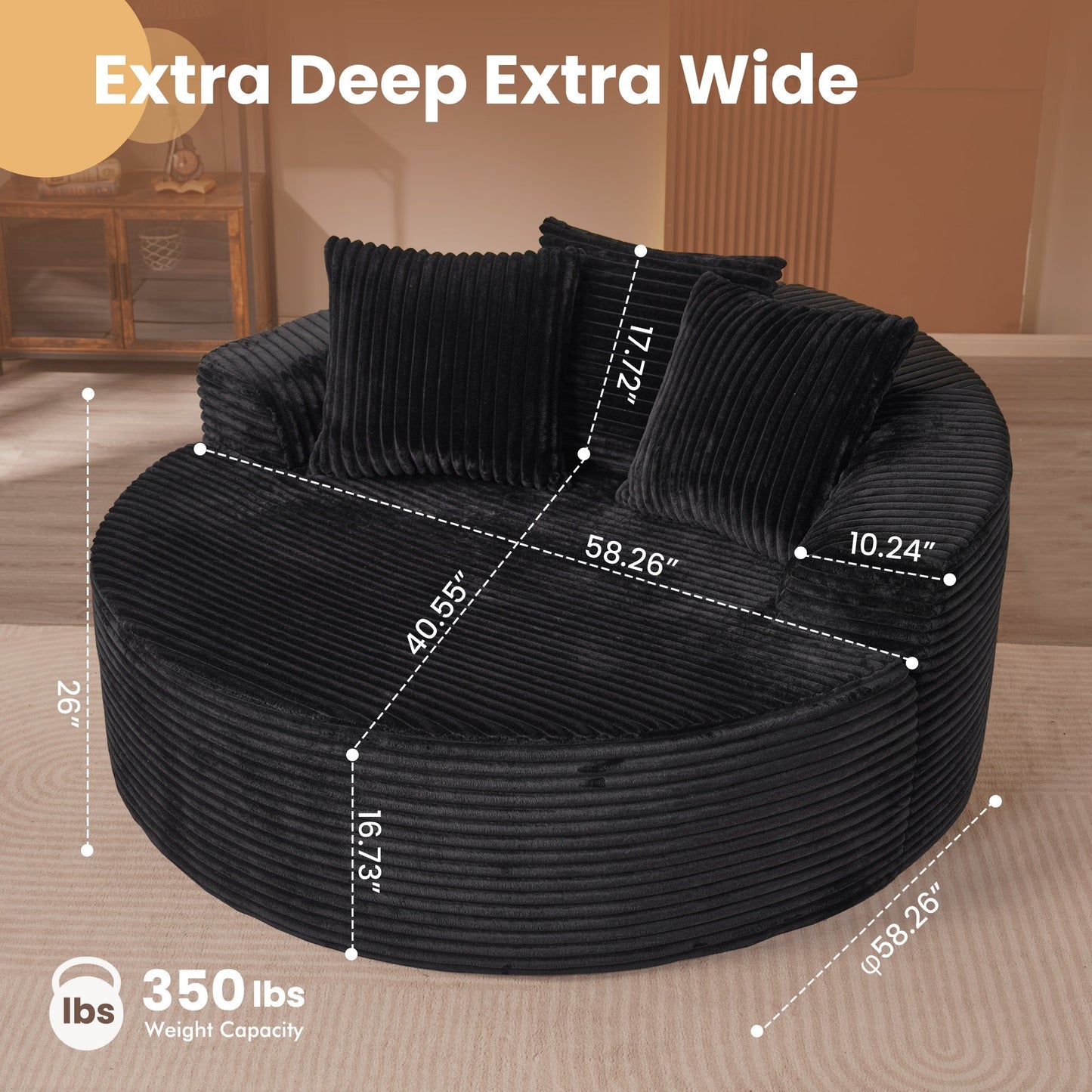 OVIOS 59" O-Shape Modular Couch, Plush Corduroy Fabric, No Assembly Required
