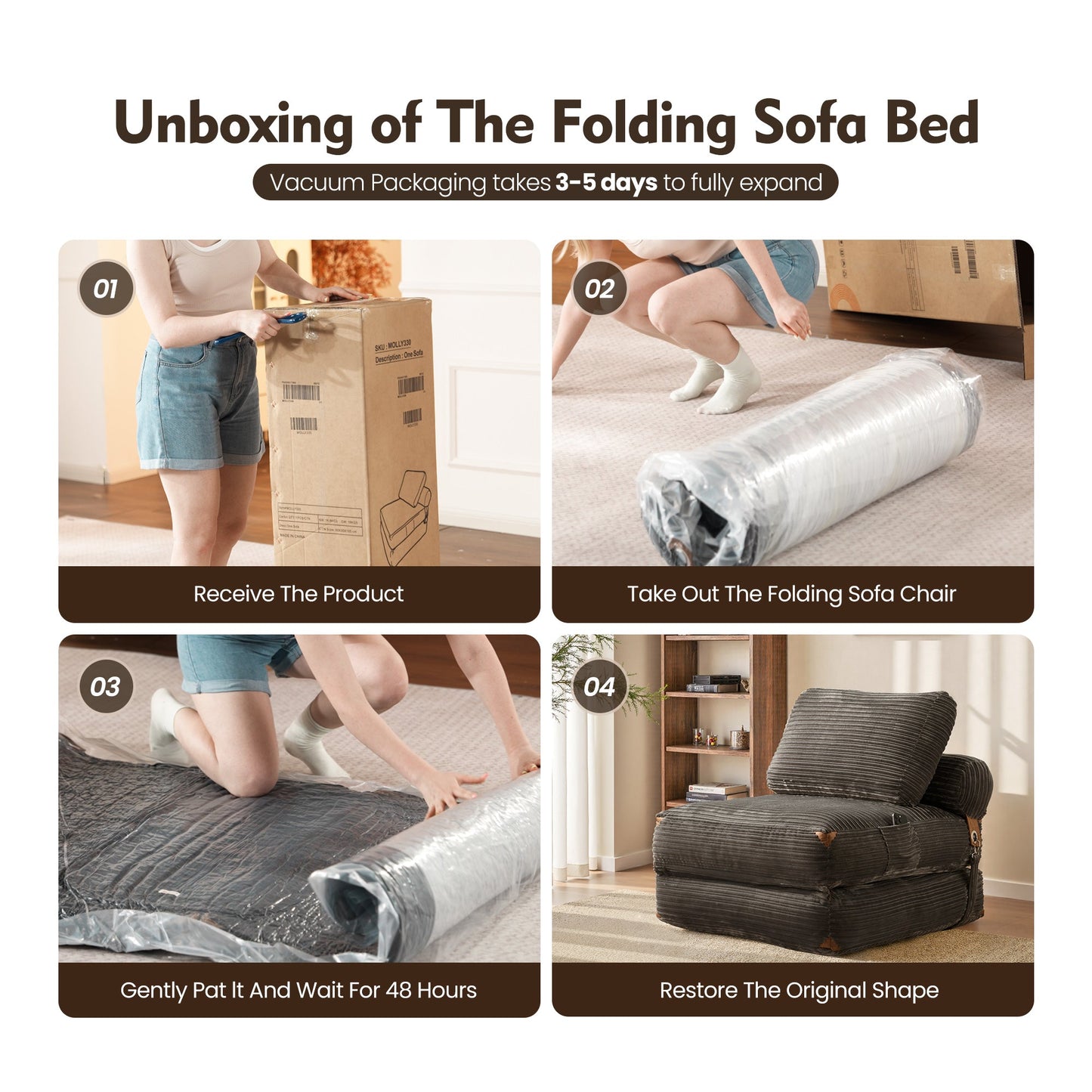OVIOS Bean Bag Bed Folding Sofa Bed – Convertible Sleeper Chair with Pillow & Back Support