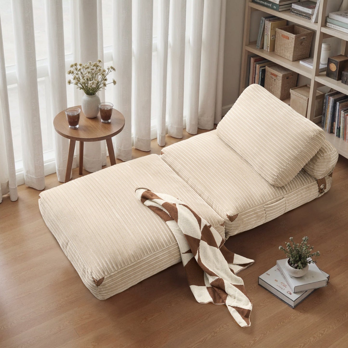OVIOS Bean Bag Bed Folding Sofa Bed – Convertible Sleeper Chair with Pillow & Back Support