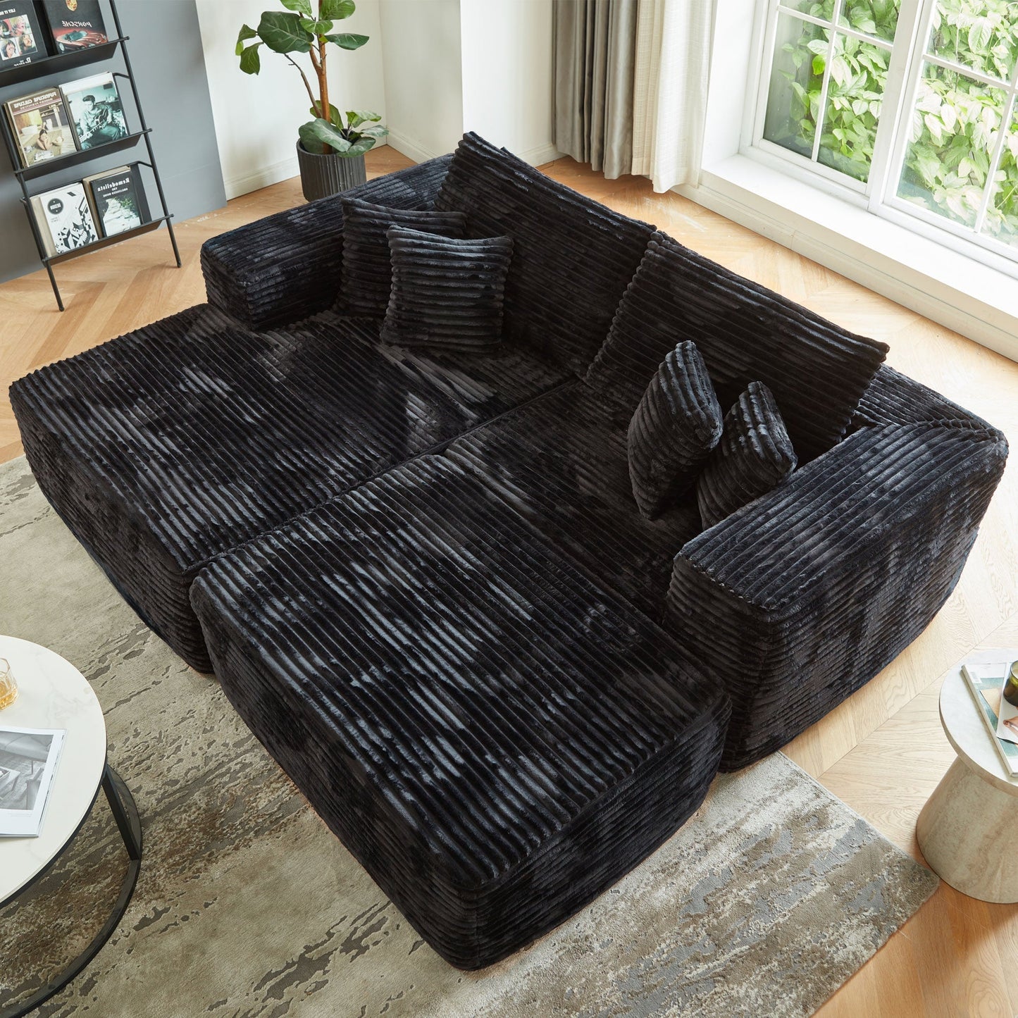 Ovios 80"Modular Couch with Chaise&Ottoman, Sleeper Sofa, No Assembly Required