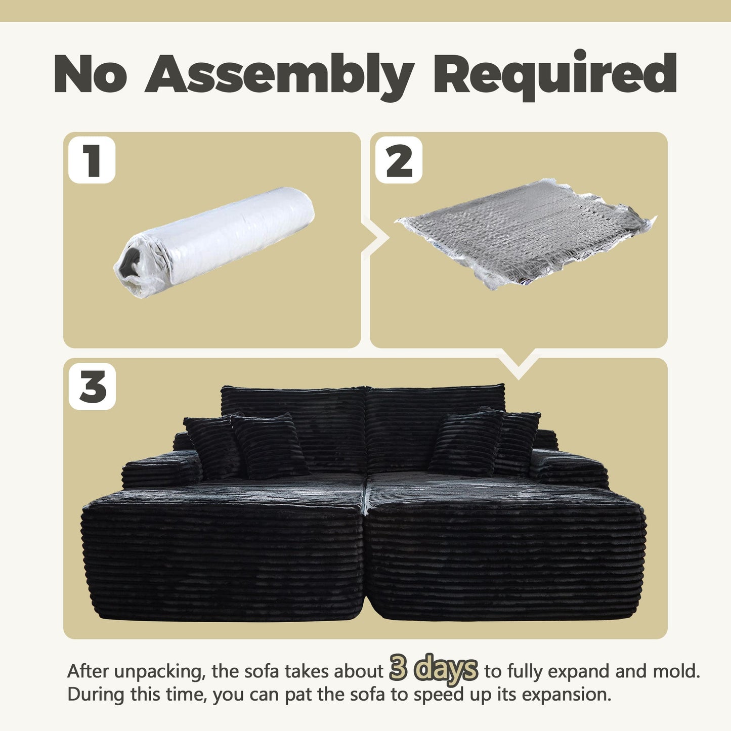 OVIOS 81" Boneless Sofa, Sleeper Couch, No Assembly Required