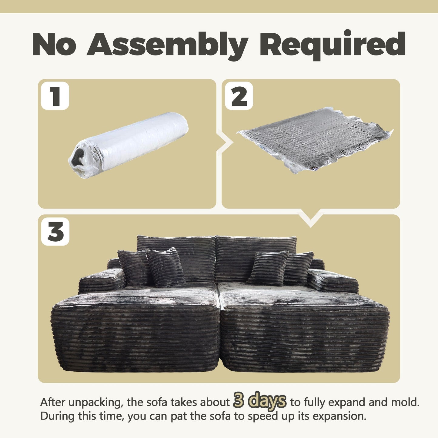 OVIOS 81" Boneless Sofa, Sleeper Couch, No Assembly Required