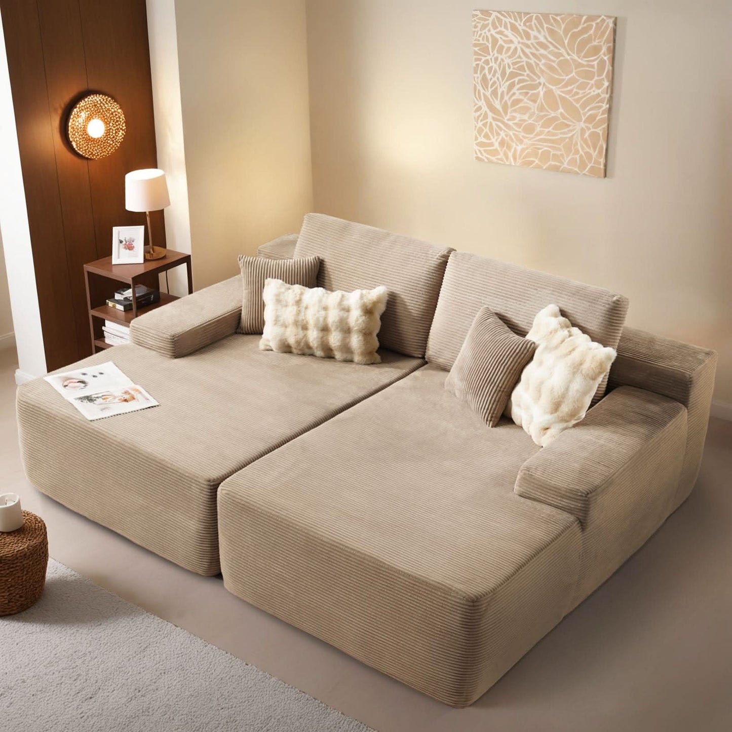 OVIOS 81.2" Cloud Plush Oversized Sectional with Double Chaise – Sofa Bed Comfort, No Assembly Required