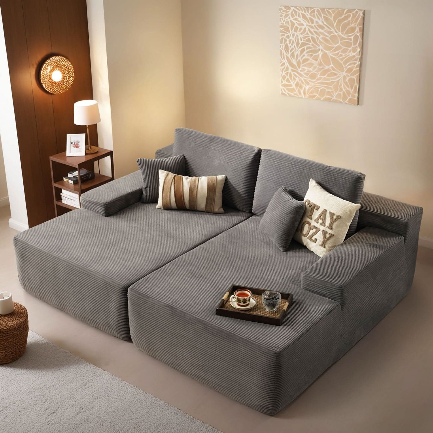 OVIOS 81.2" Cloud Plush Oversized Sectional with Double Chaise – Sofa Bed Comfort, No Assembly Required
