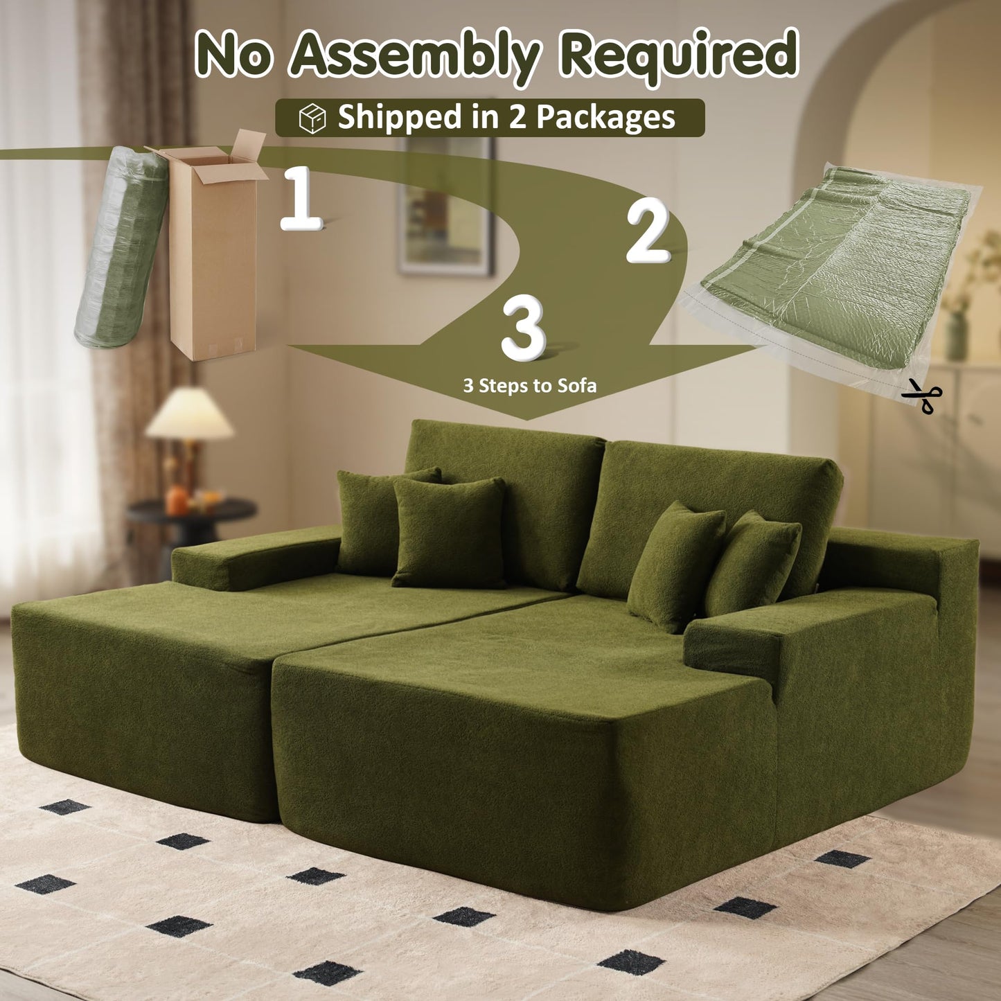 OVIOS 81.2" Upholstered Sleeper Sofa with Pillow, No Assembly Required