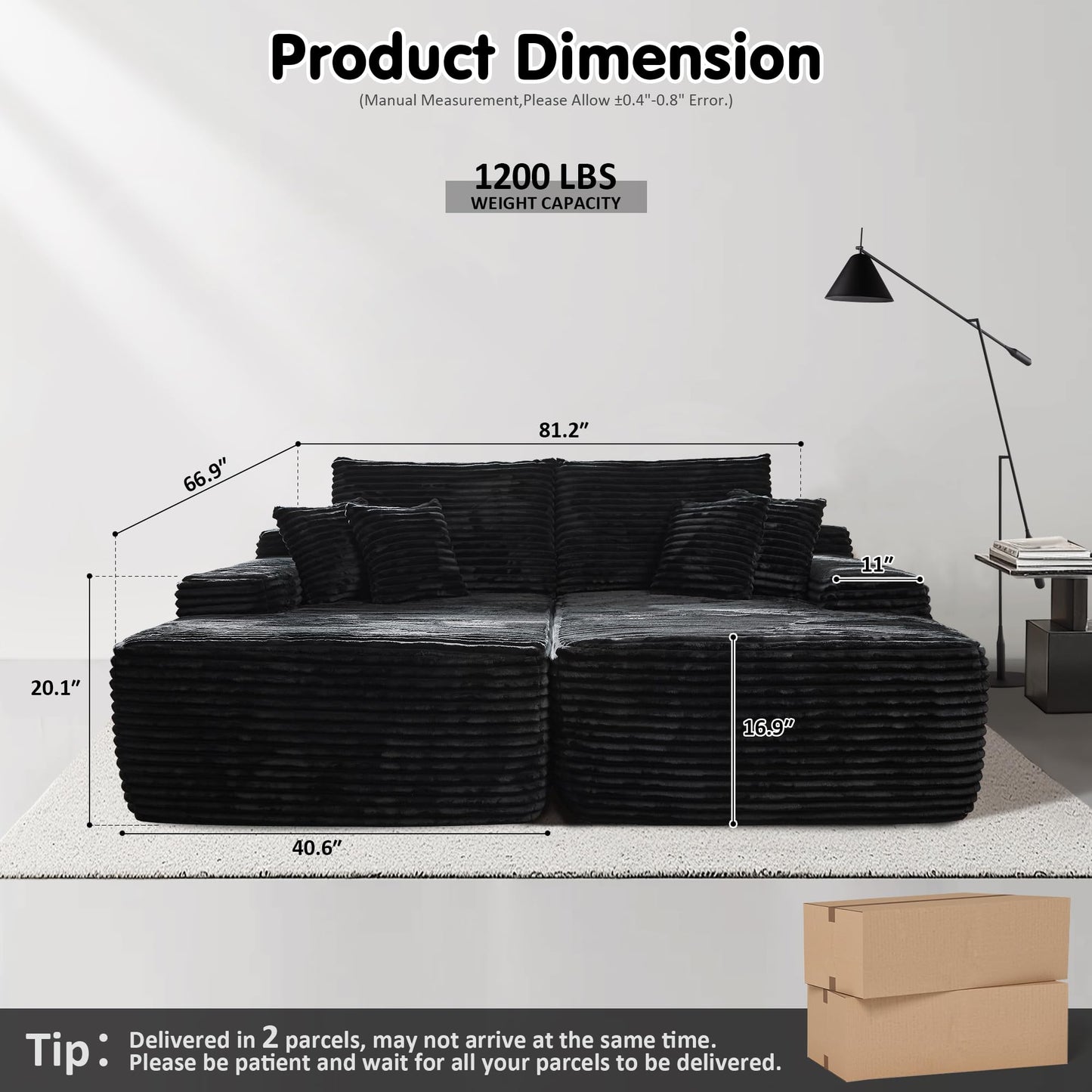 OVIOS 81" Boneless Sofa, Sleeper Couch, No Assembly Required