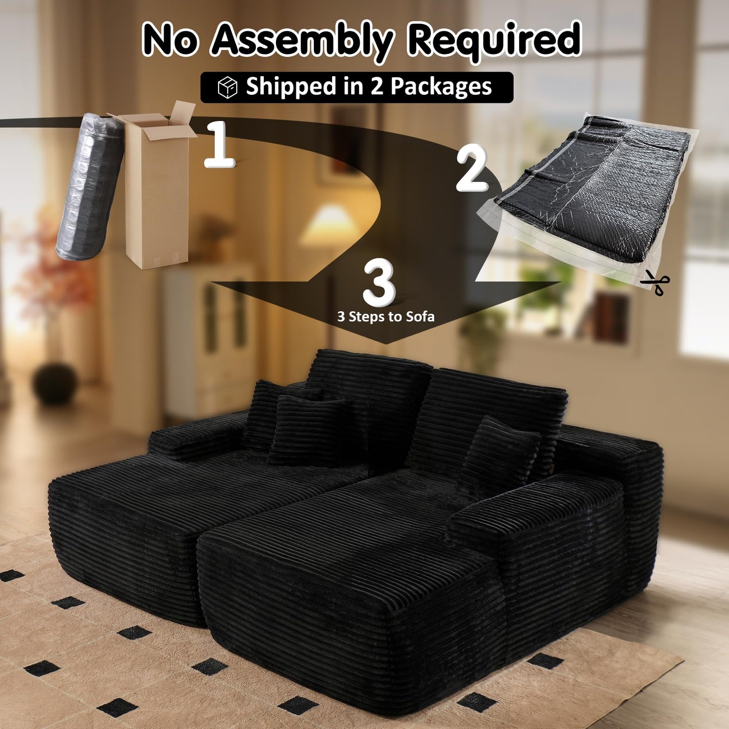 OVIOS 81" Boneless Sofa, Sleeper Couch, No Assembly Required