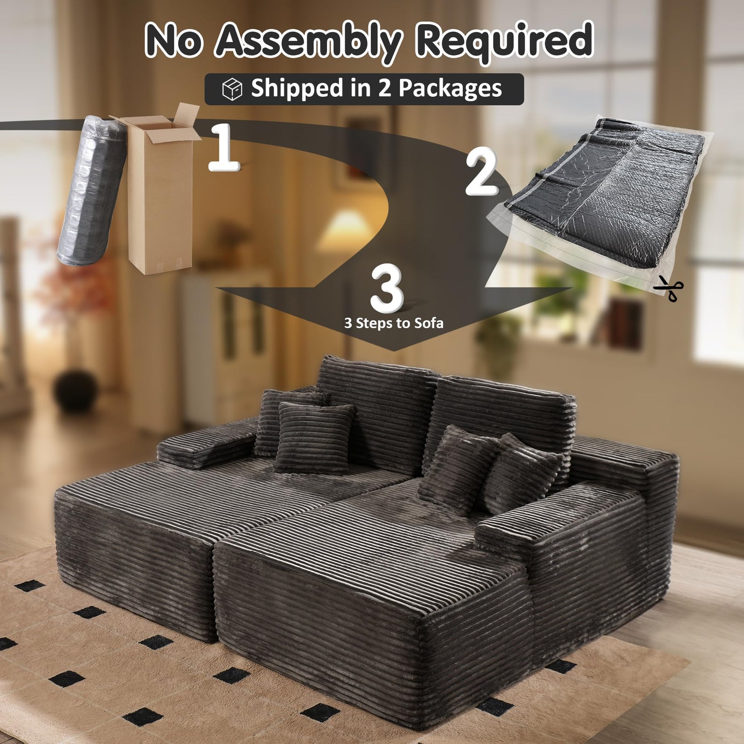 OVIOS 81" Boneless Sofa, Sleeper Couch, No Assembly Required