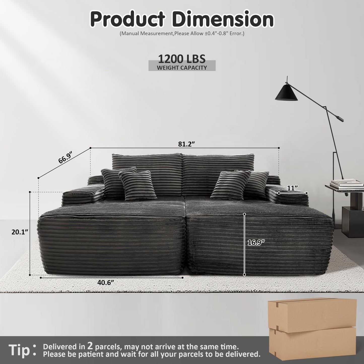 OVIOS 81" Boneless Sofa, Sleeper Couch, No Assembly Required