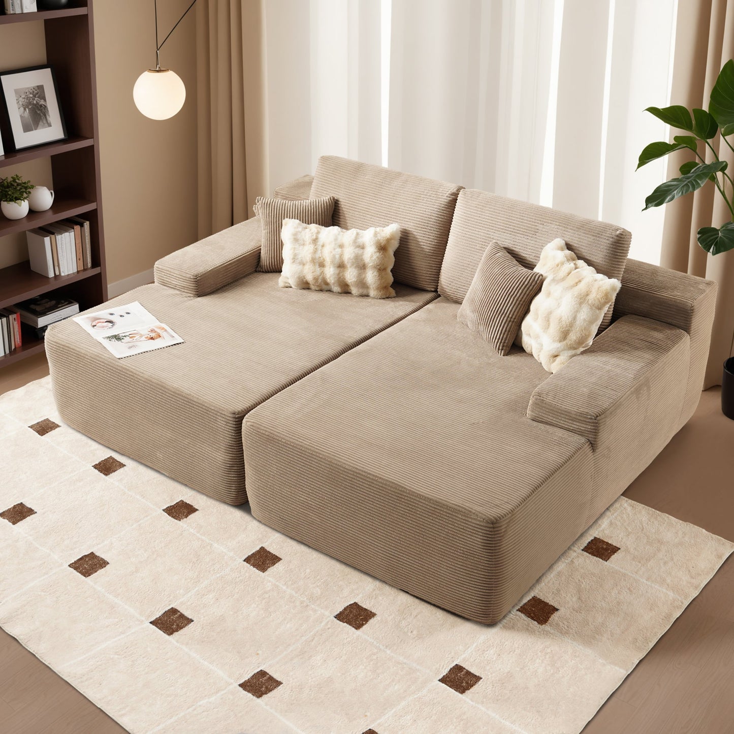 OVIOS 81.2" Cloud Plush Oversized Sectional with Double Chaise – Sofa Bed Comfort, No Assembly Required