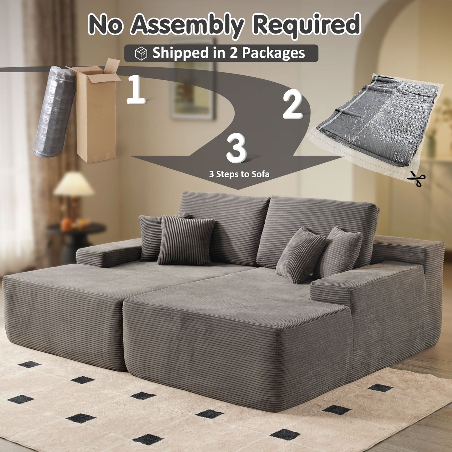 OVIOS 81.2" Cloud Plush Oversized Sectional with Double Chaise – Sofa Bed Comfort, No Assembly Required