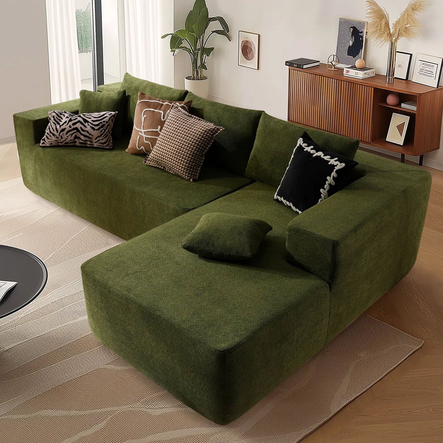 OVIOS 104" L-Shape Modular Couch with Chaise,Cloud Velvet Fabric,No Assembly Required