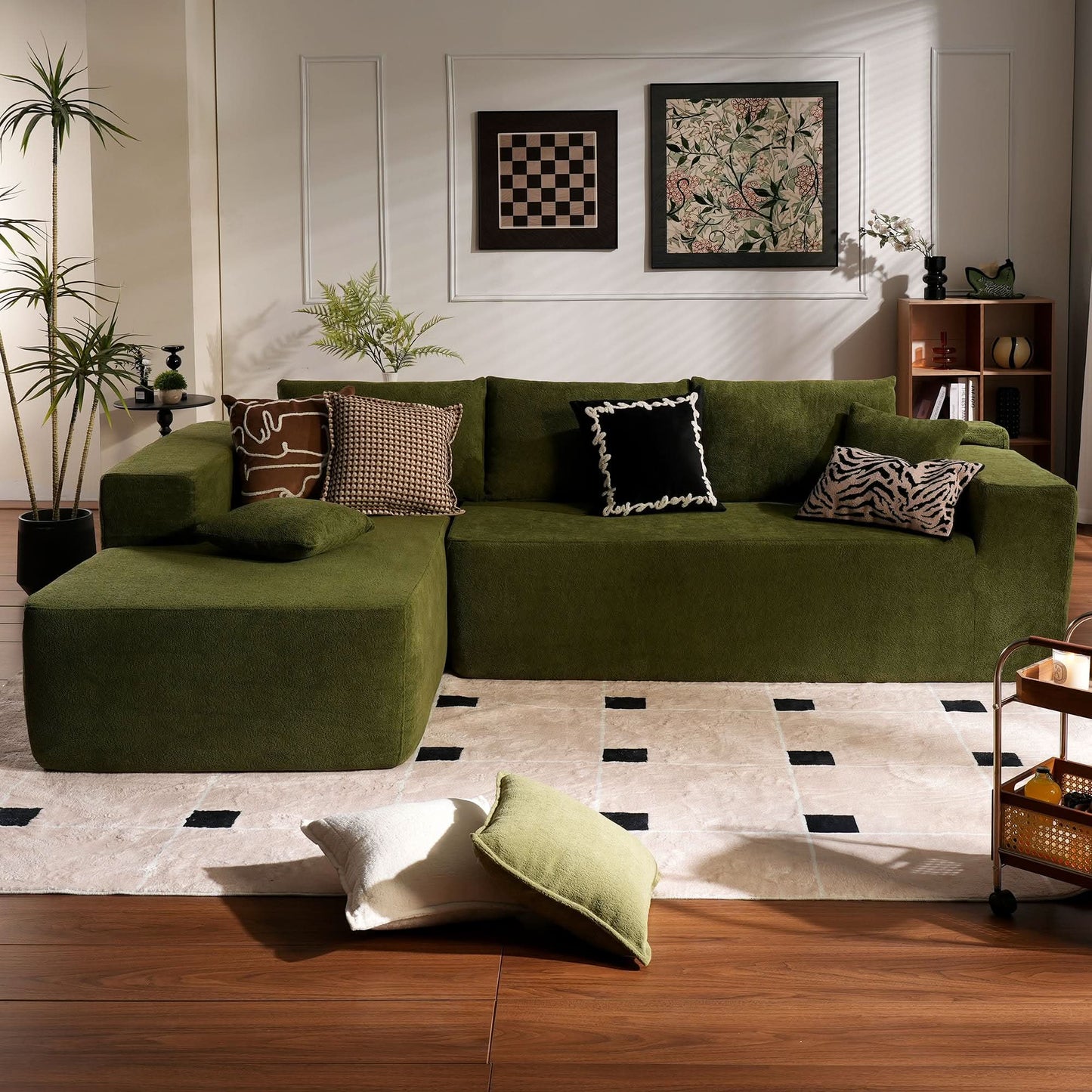OVIOS 104" L-Shape Modular Couch with Chaise,Cloud Velvet Fabric,No Assembly Required
