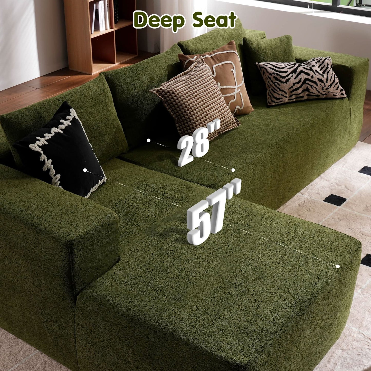 OVIOS 104" L-Shape Modular Couch with Chaise,Cloud Velvet Fabric,No Assembly Required