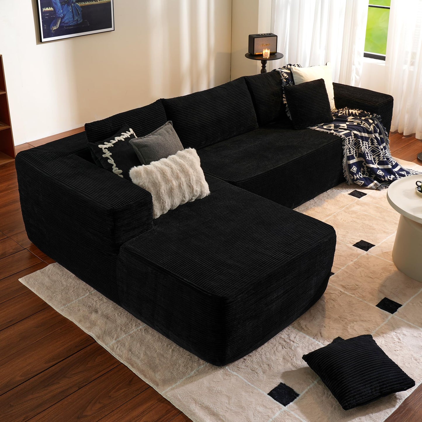 OVIOS 104" L-Shape Modular Couch with Chaise,Corduroy Fabric,No Assembly Required