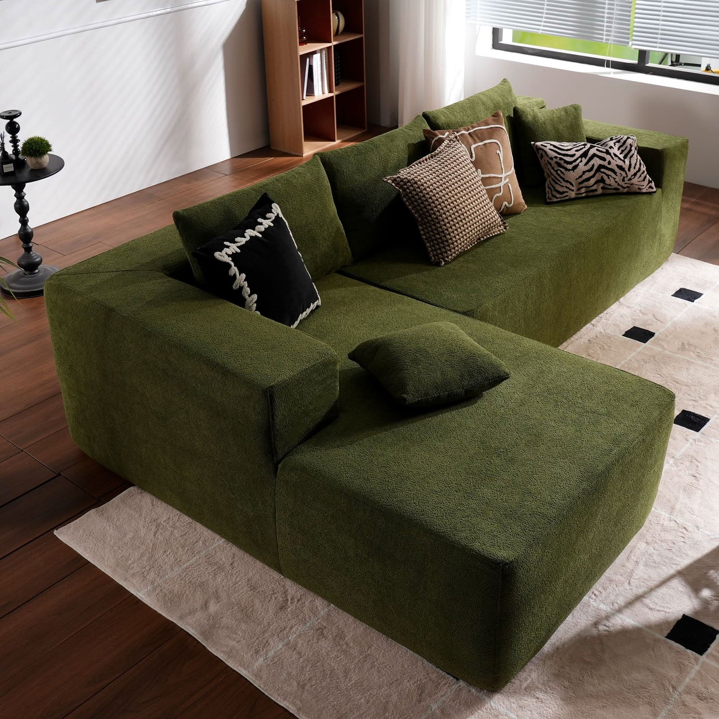 OVIOS 104" L-Shape Modular Couch with Chaise,Cloud Velvet Fabric,No Assembly Required