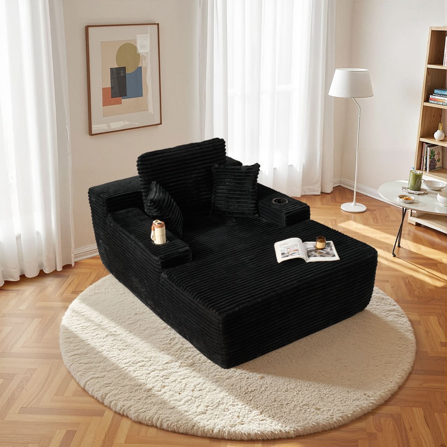 OVIOS 67'' Chaise Lounge Chair with Cup Holders