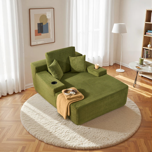 OVIOS 67'' Chaise Lounge Chair with Cup Holders, Plush Velvet Sofa Bed