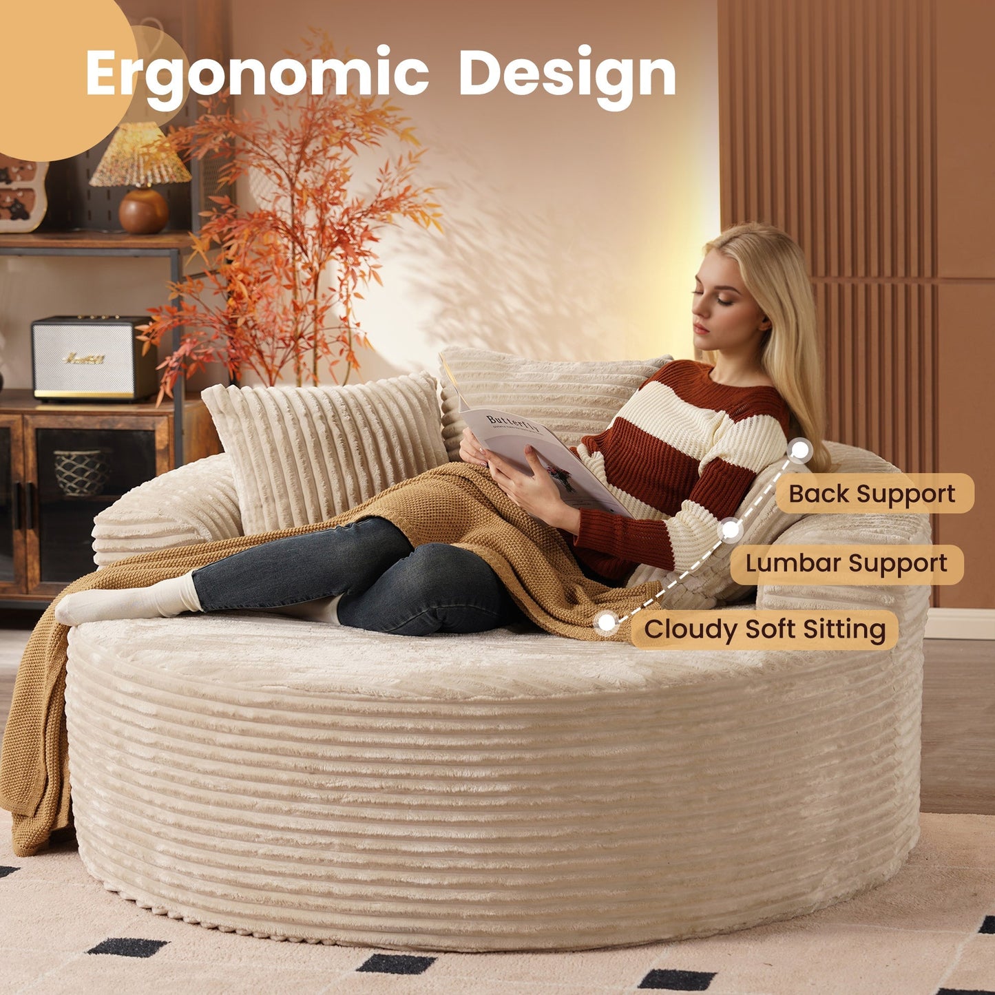 OVIOS 59" O-Shape Modular Couch, Plush Corduroy Fabric, No Assembly Required