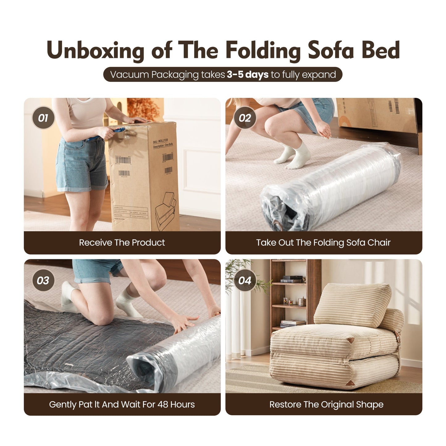 OVIOS Bean Bag Bed Folding Sofa Bed – Convertible Sleeper Chair with Pillow & Back Support