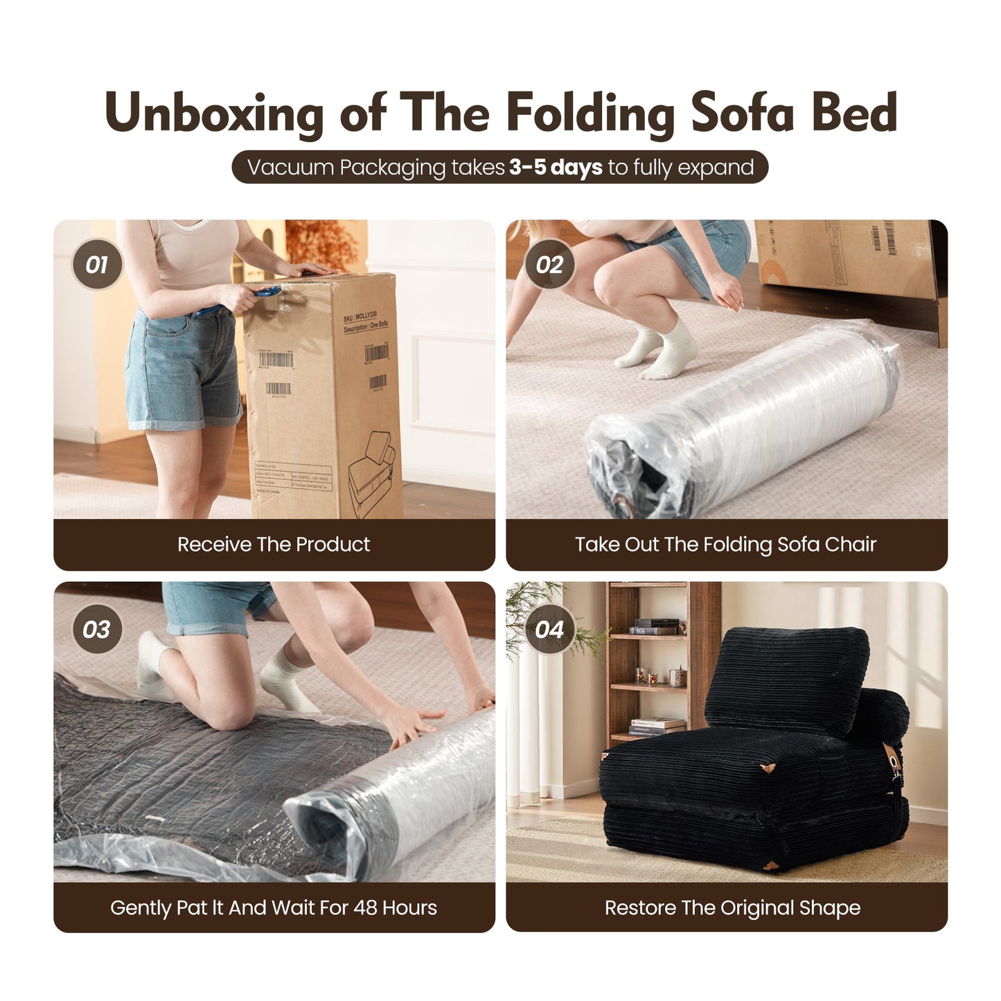 OVIOS Bean Bag Bed Folding Sofa Bed – Convertible Sleeper Chair with Pillow & Back Support