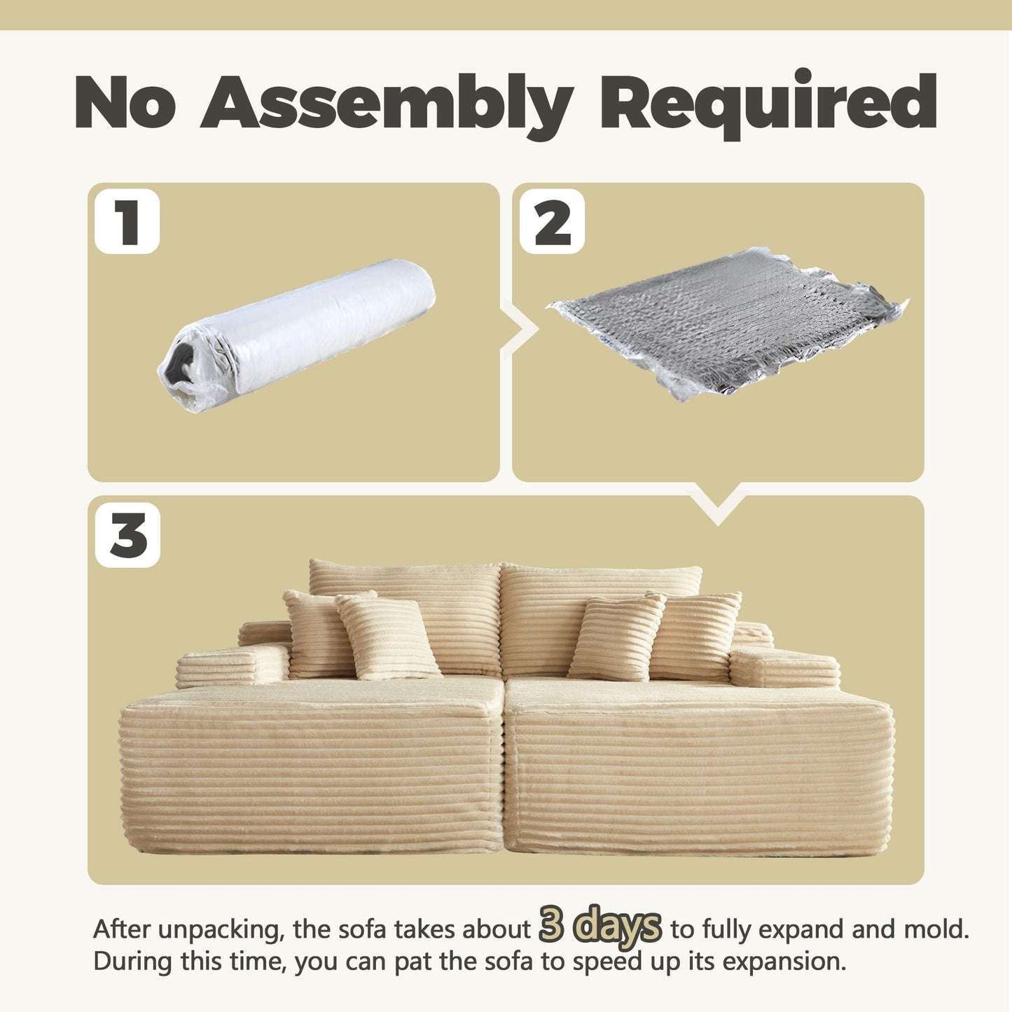 OVIOS 81" Boneless Sofa, Sleeper Couch, No Assembly Required