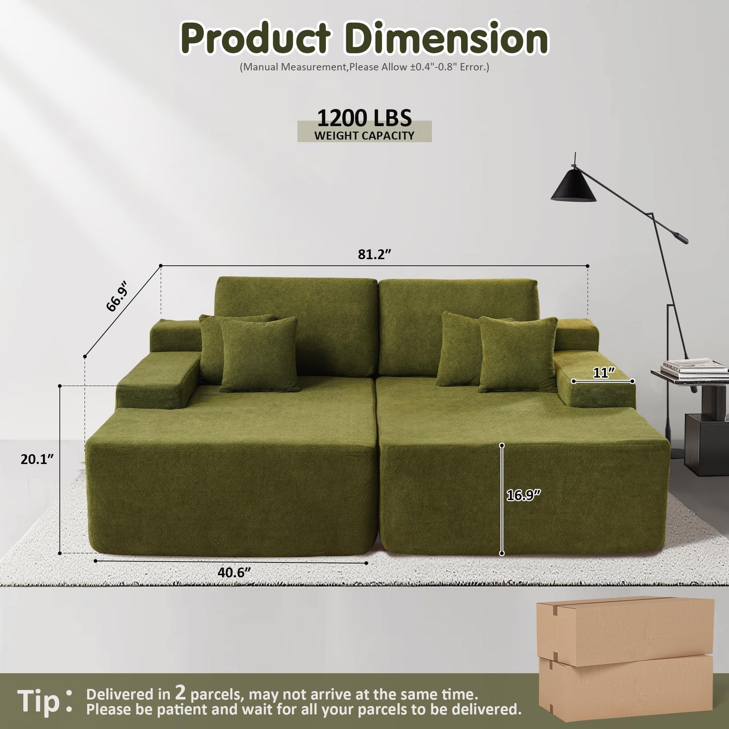 OVIOS 81.2" Upholstered Sleeper Sofa with Pillow, No Assembly Required