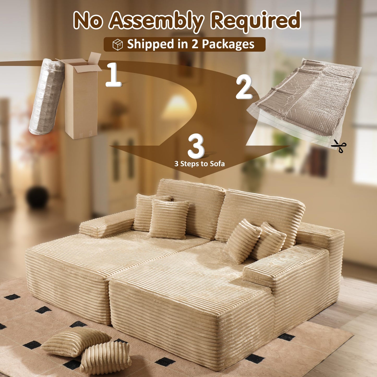 OVIOS 81" Boneless Sofa, Sleeper Couch, No Assembly Required