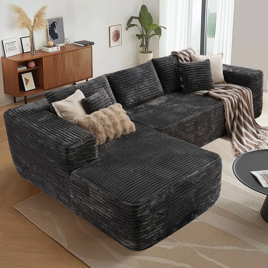 OVIOS 104" L-Shape Modular Couch with Chaise, Plush Corduroy Fabric, No Assembly Required