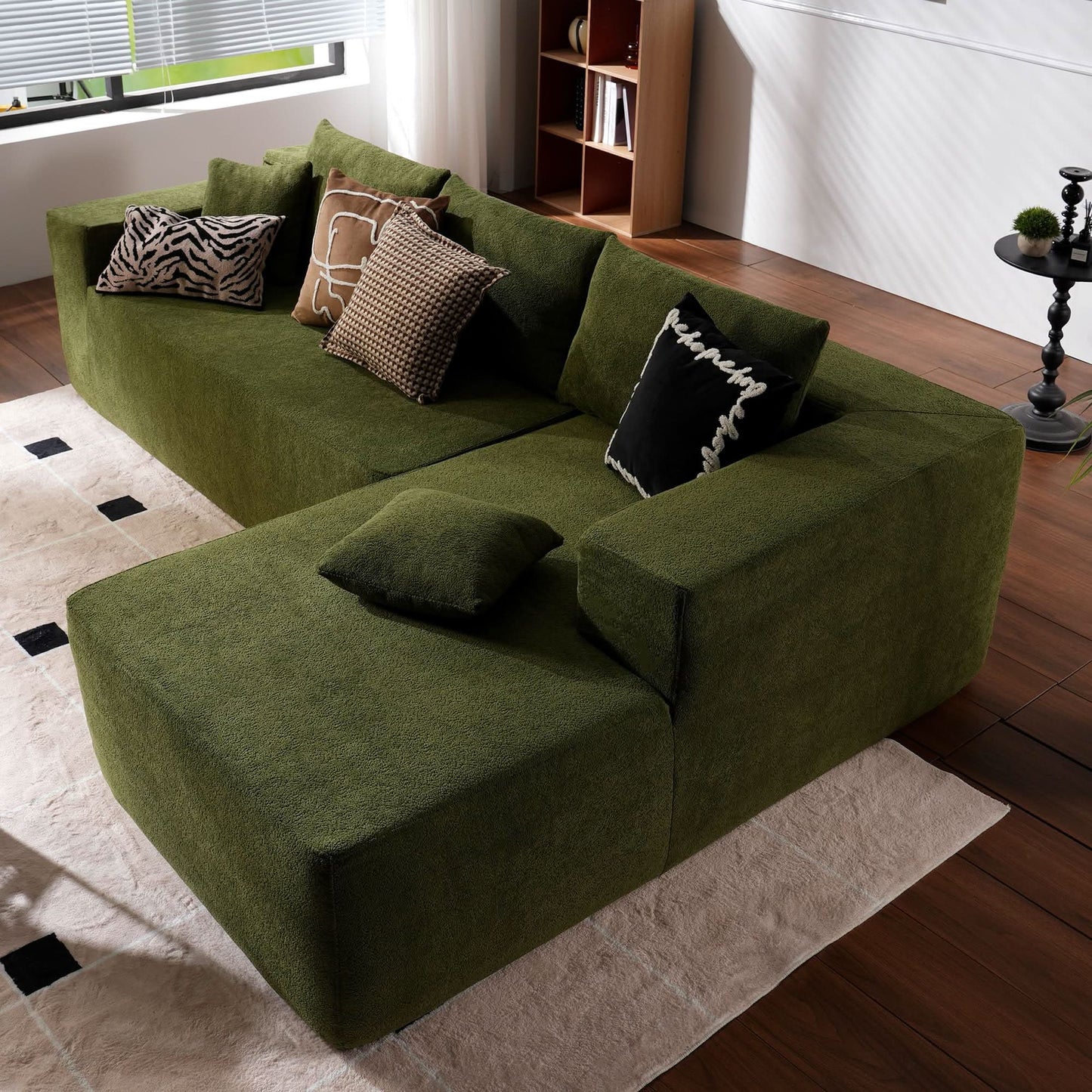 OVIOS 104" L-Shape Modular Couch with Chaise,Cloud Velvet Fabric,No Assembly Required